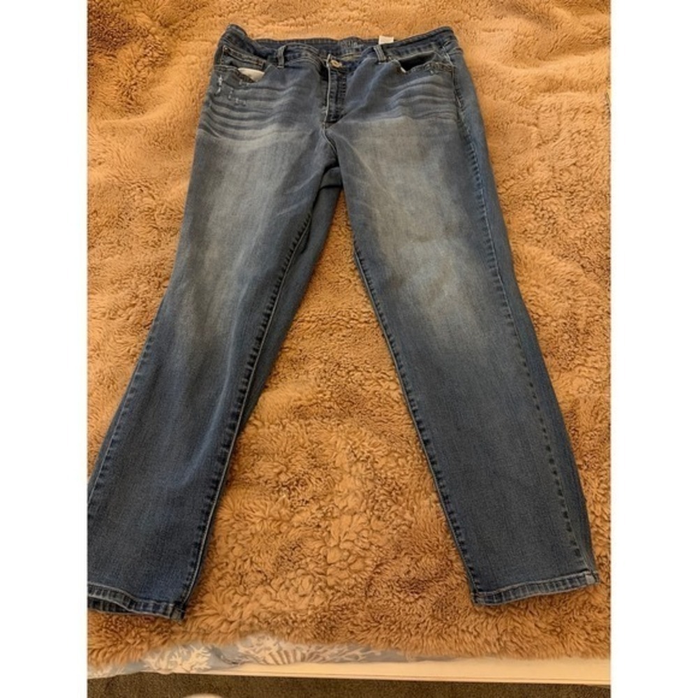 Time and Tru Womens High Rise Skinny Jeans Medium Wash Denim Size 20 Distressed